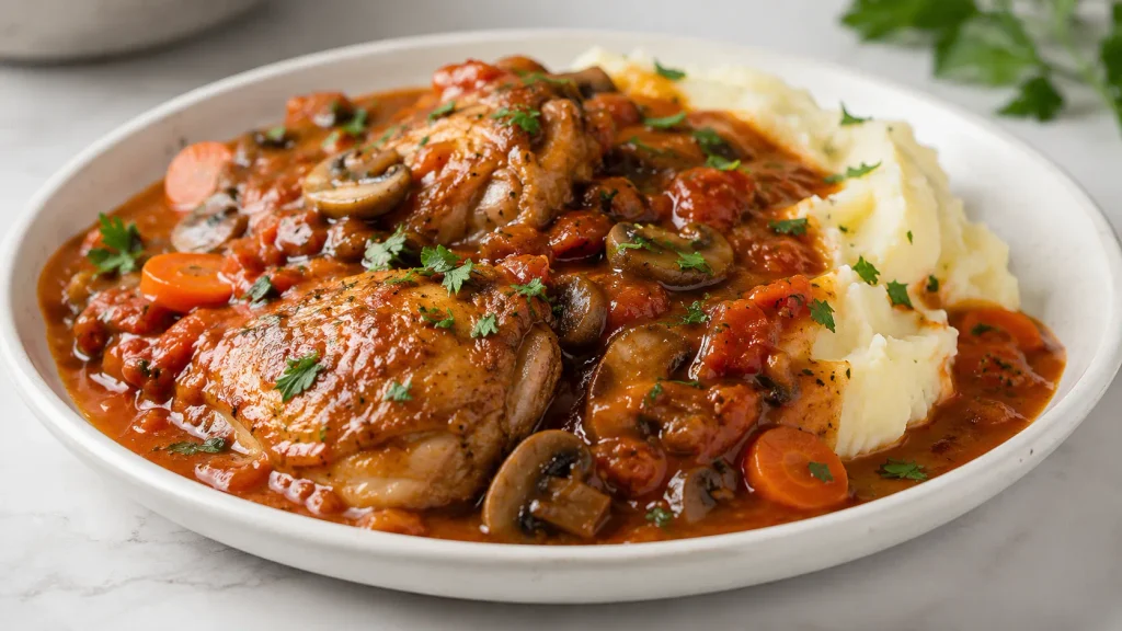 Mary Berry Chicken Chasseur Recipe with tender chicken and rich tomato mushroom sauce