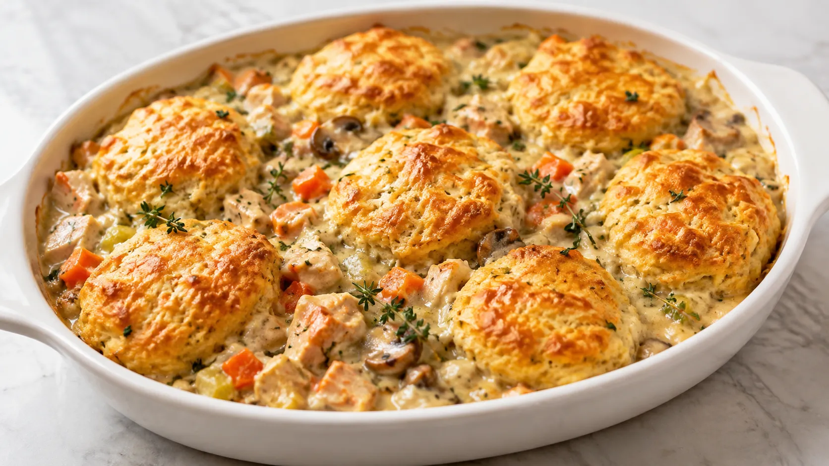 Mary Berry Chicken Cobbler with golden cheddar scones over creamy chicken and vegetable filling
