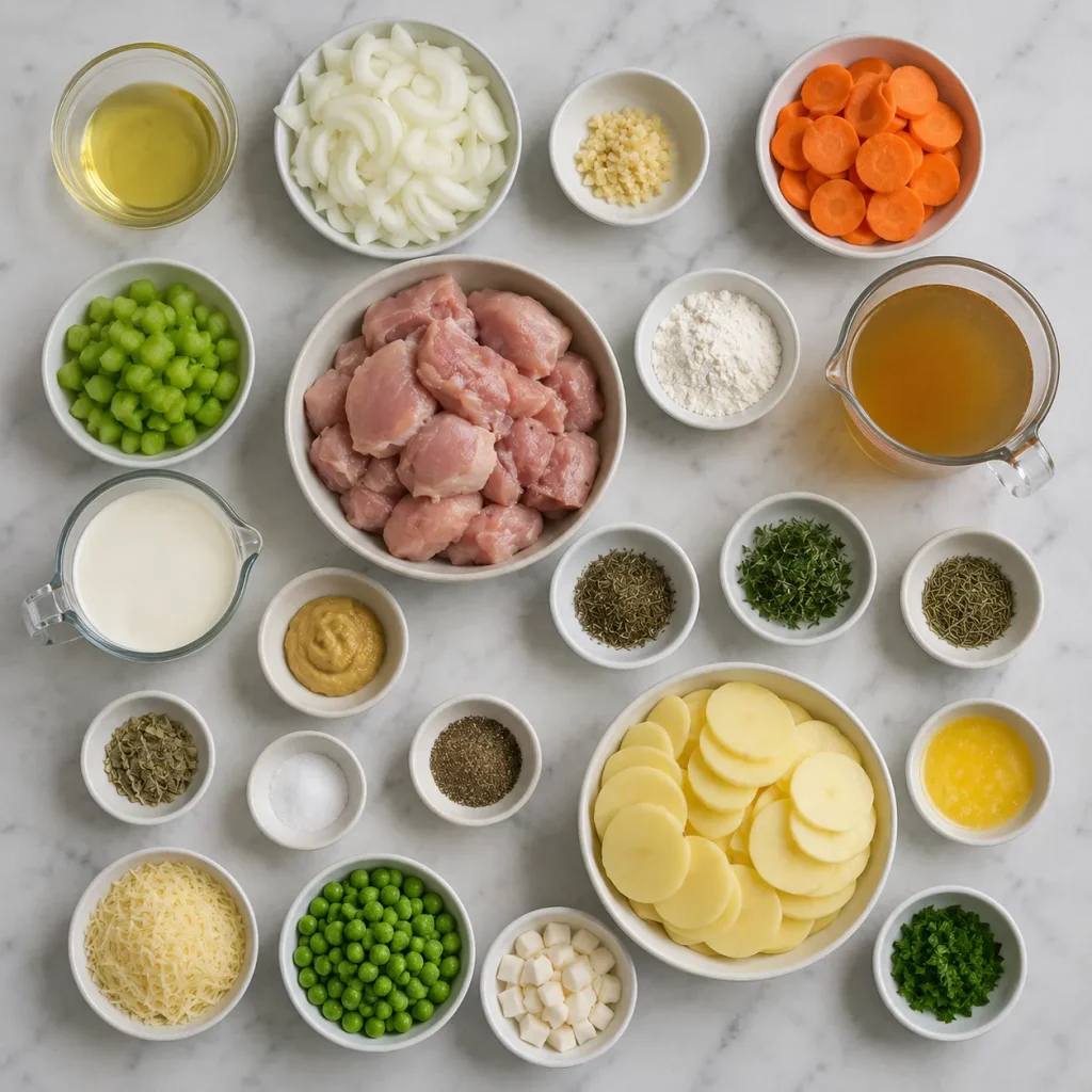 Ingredients for Mary Berry chicken hotpot with potato topping
