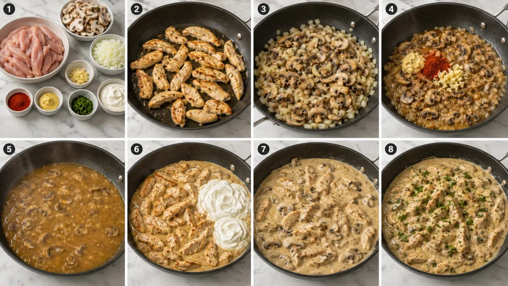 Step-by-step cooking process for Mary Berry Chicken Stroganoff