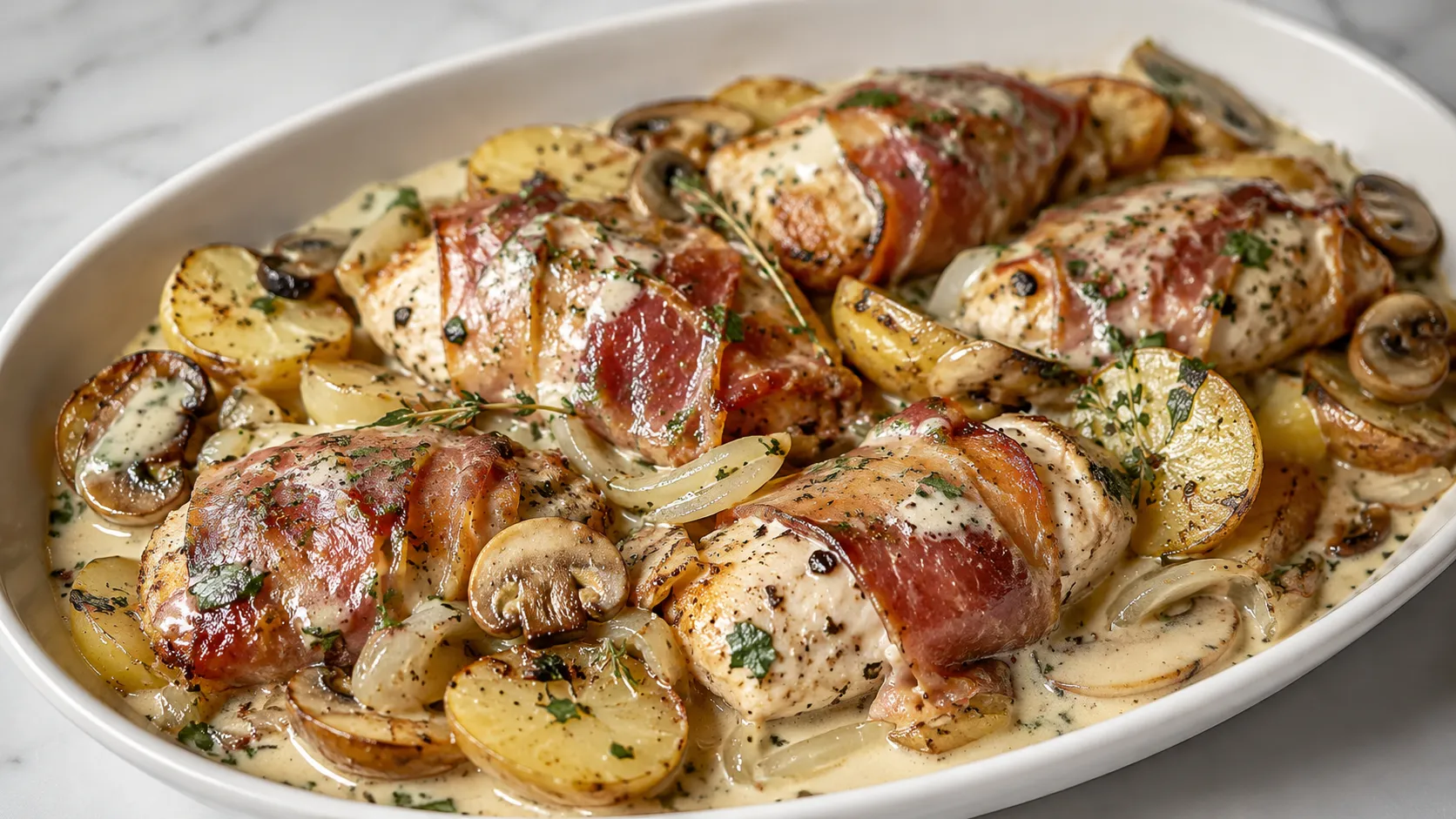 Mary Berry Chicken Wrapped in Parma Ham Recipe with creamy sauce