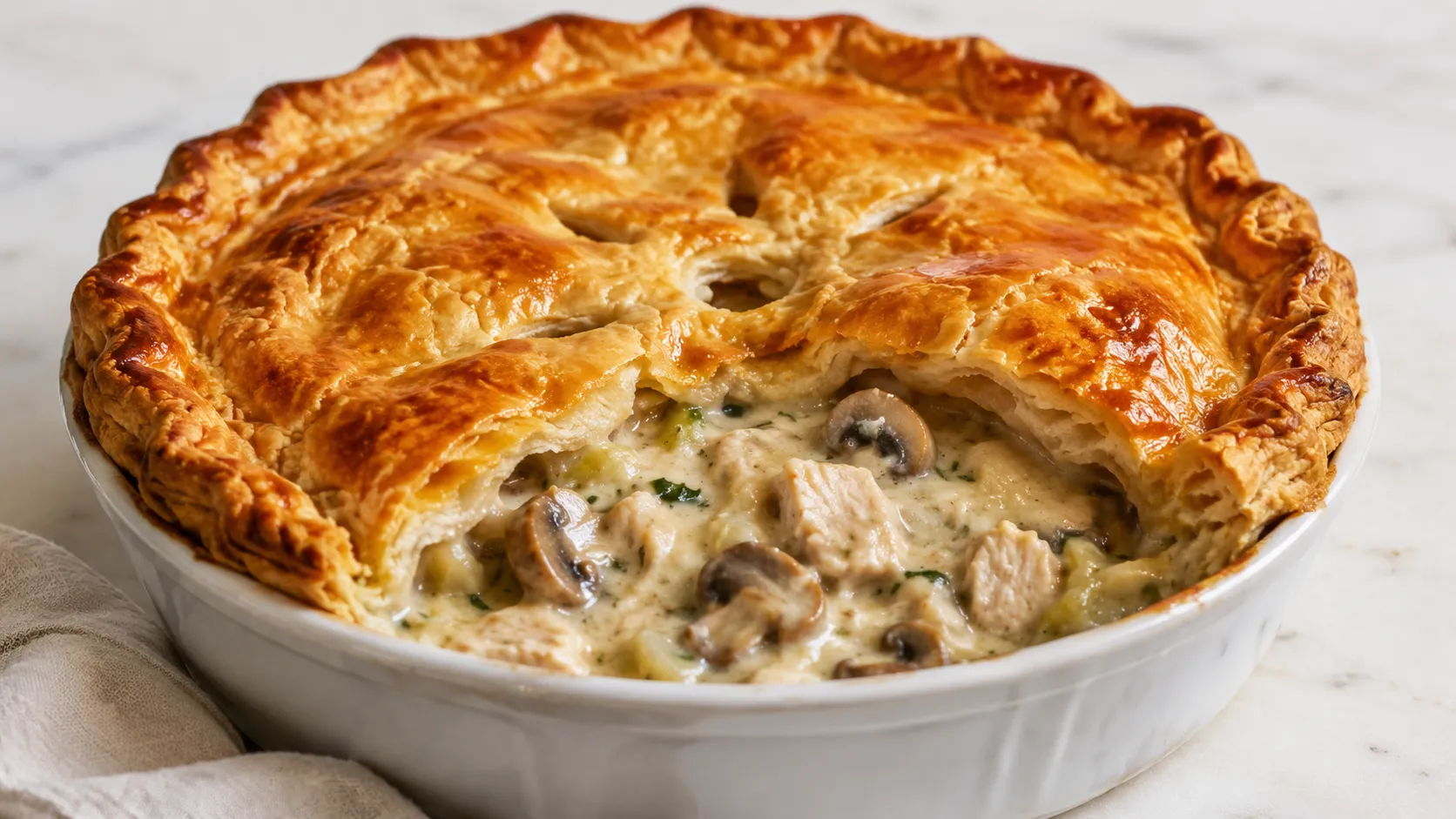 Mary Berry Chicken and Mushroom Pie with golden crisp pastry