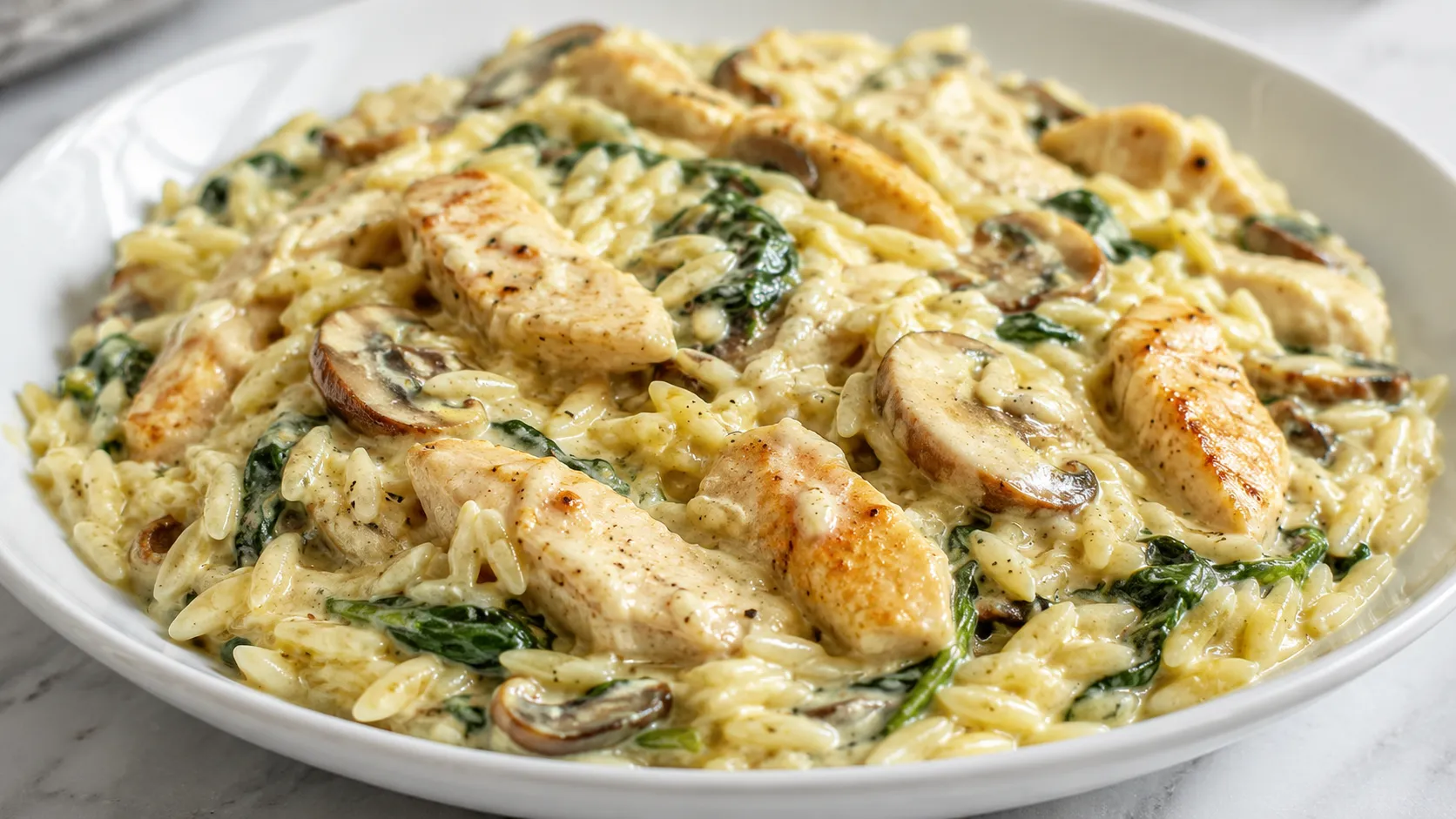 Mary Berry Chicken and Orzo Recipe with creamy orzo and golden chicken