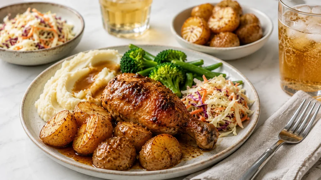 Mary Berry Honey Mustard Chicken served hot with rustic potatoes