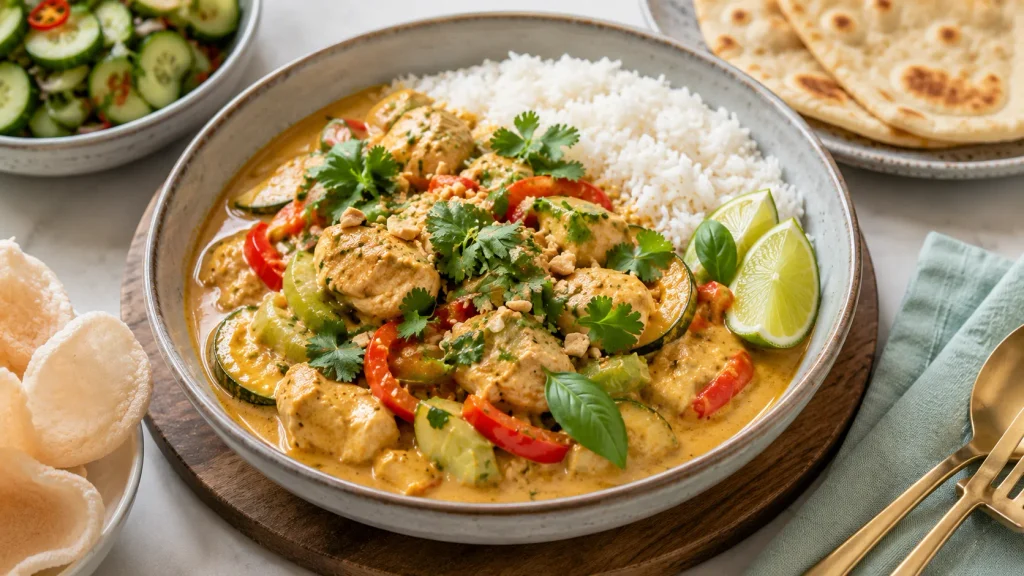 Mary Berry Panang Chicken presented for serving