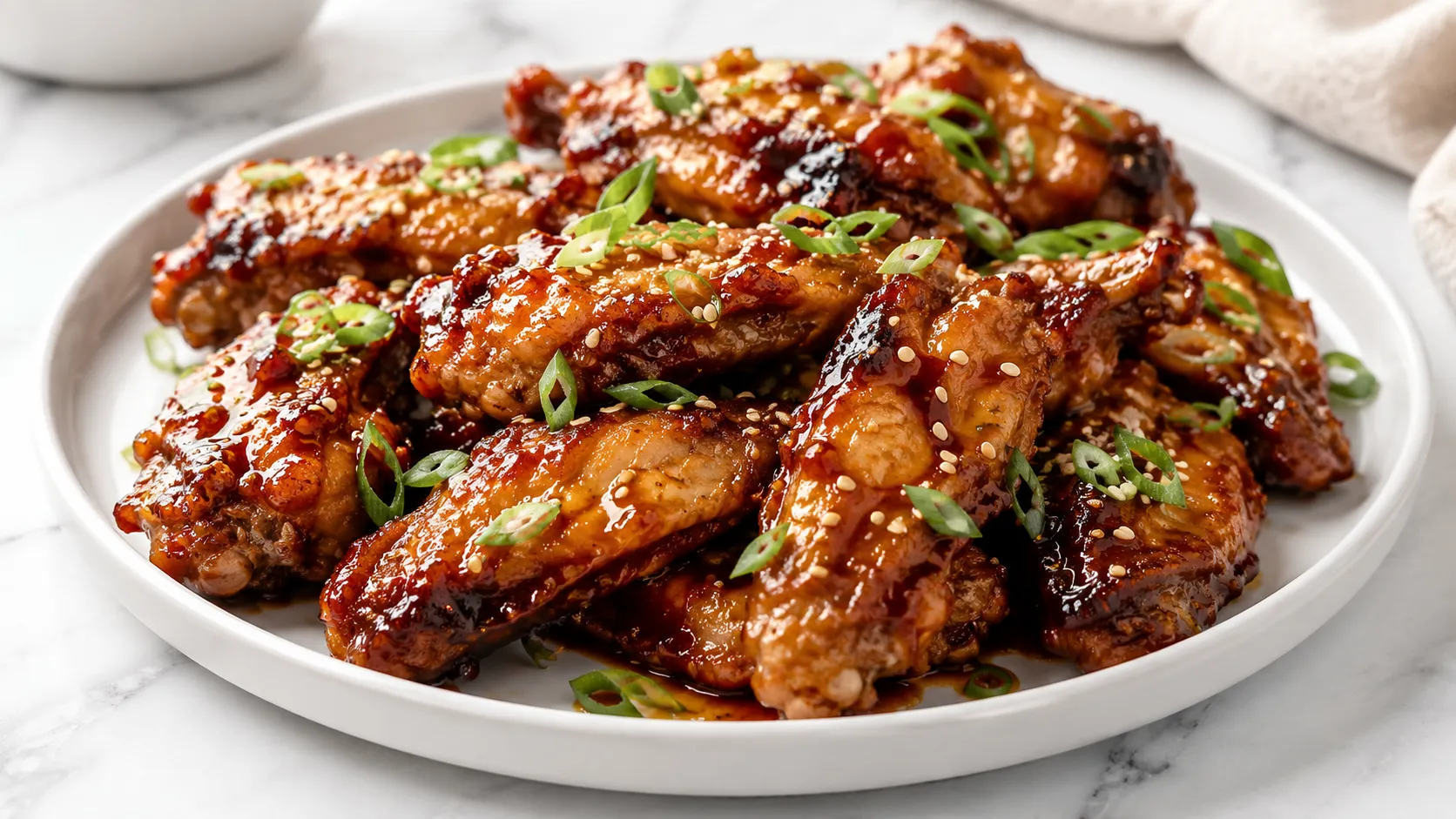 Mary Berry Sticky Chicken Wings with glossy honey-soy glaze, caramelised edges, sesame seeds and sliced spring onions