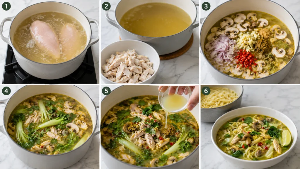 Step-by-step cooking process for Mary Berry Thai Chicken Noodle Soup