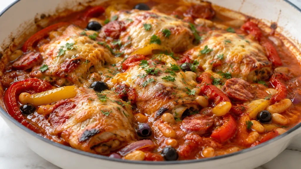 Mary Berry Mediterranean chicken thighs with chorizo in rich tomato sauce