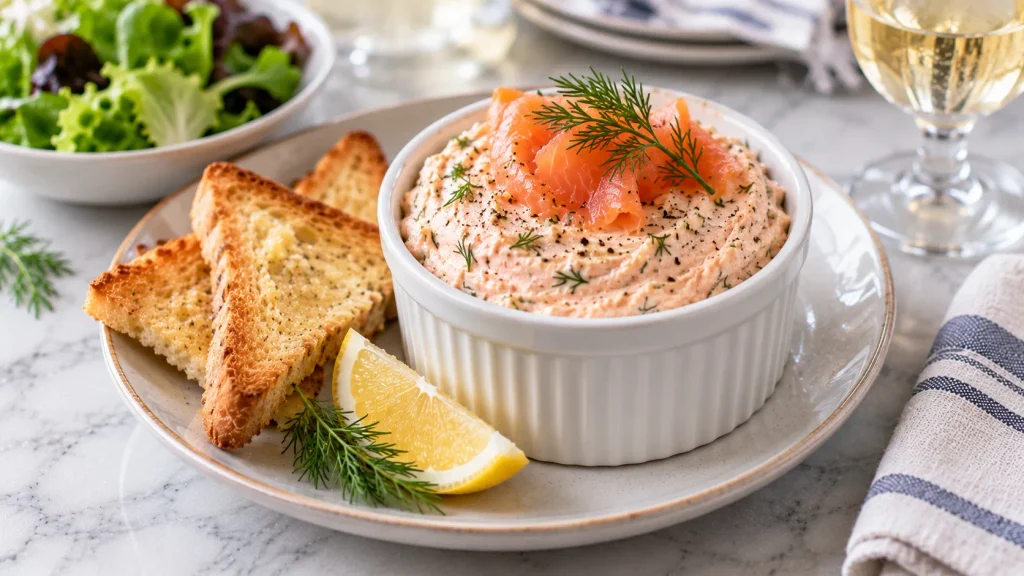 Mary Berry Salmon Mousse served chilled with dill, lemon and toast