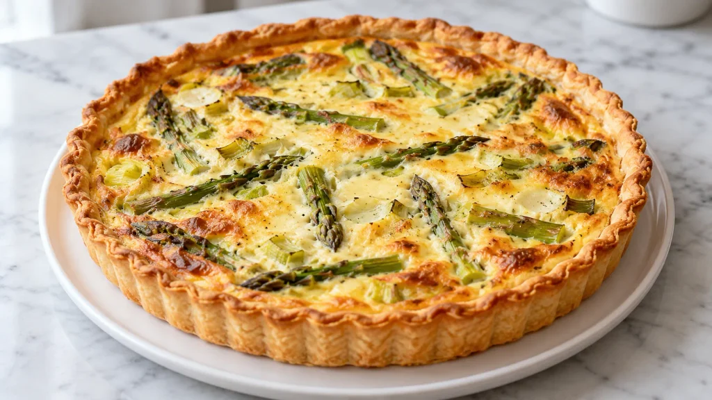 Mary Berry asparagus quiche with a golden baked filling and crisp pastry case