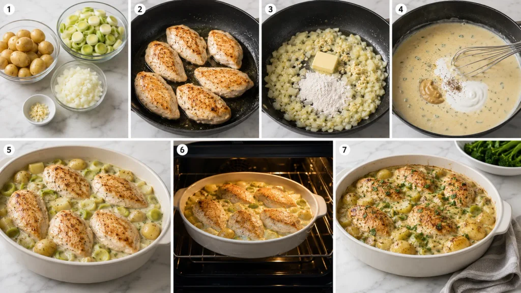 Step-by-step preparation of Mary Berry Chicken and Leek Casserole