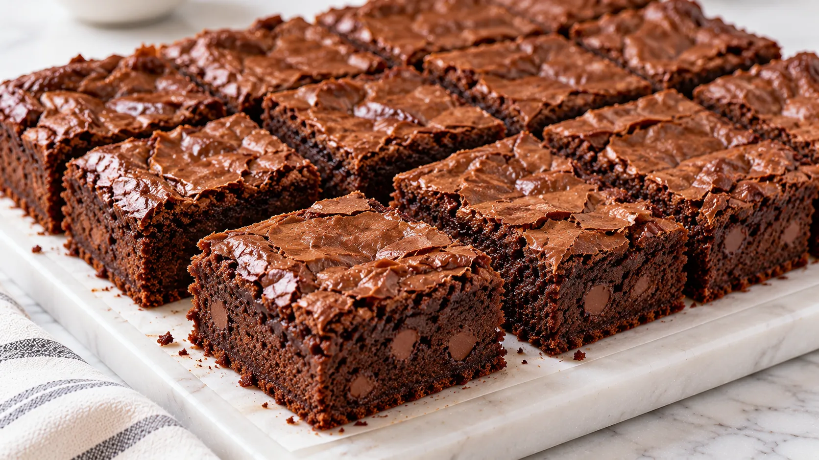 Mary Berry chocolate brownie traybake with a wrinkled top and soft chocolate centre