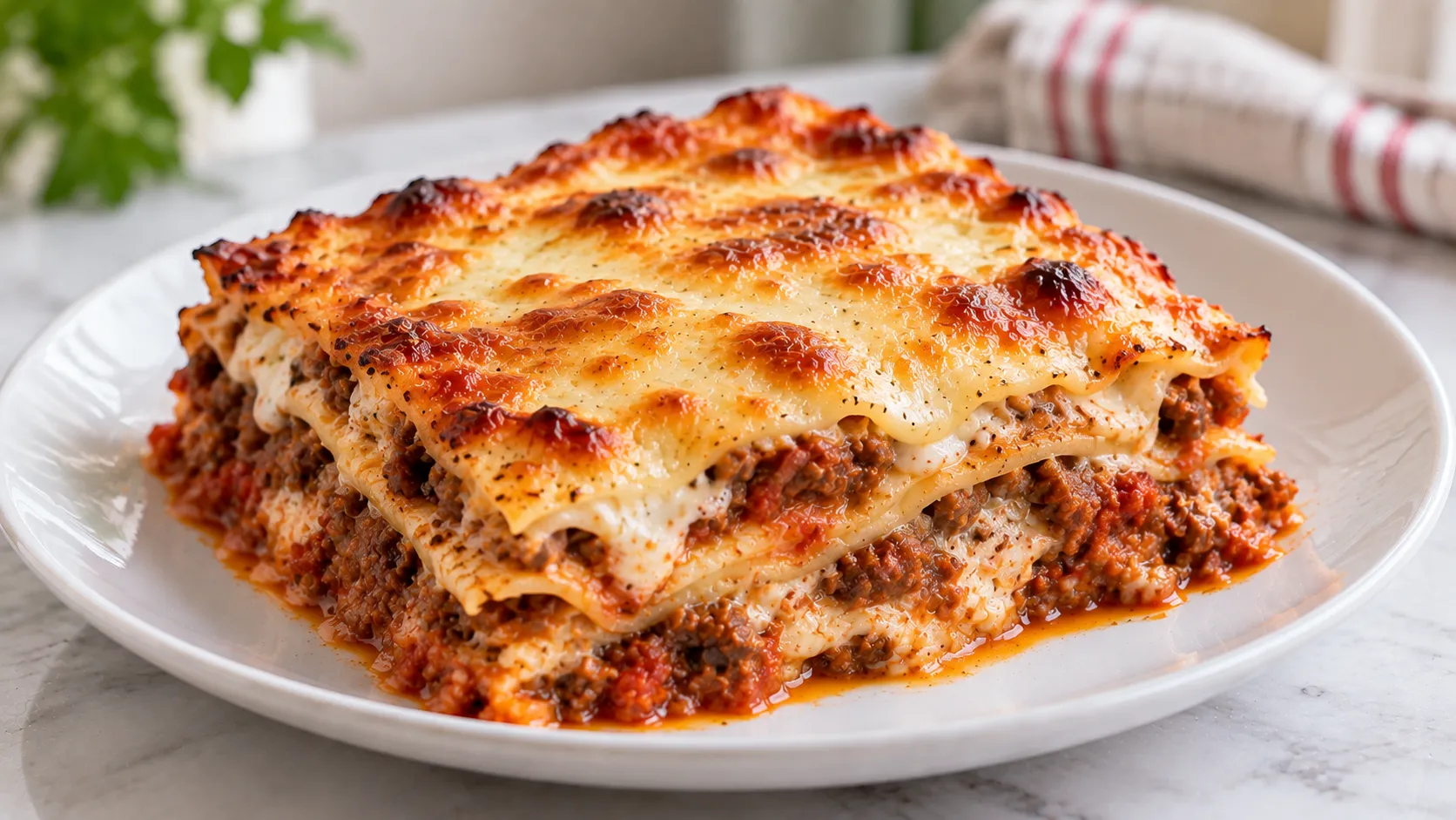 Mary Berry Lasagne with Mozzarella with golden melted cheese and layered beef ragu