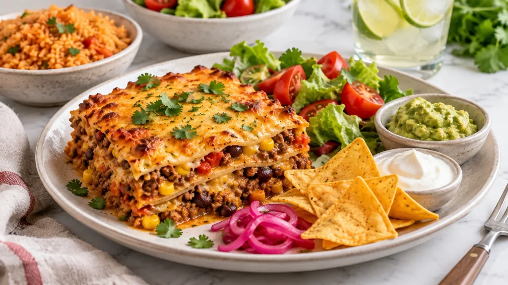 Mary Berry Mexican Lasagne Recipe presented warm for serving
