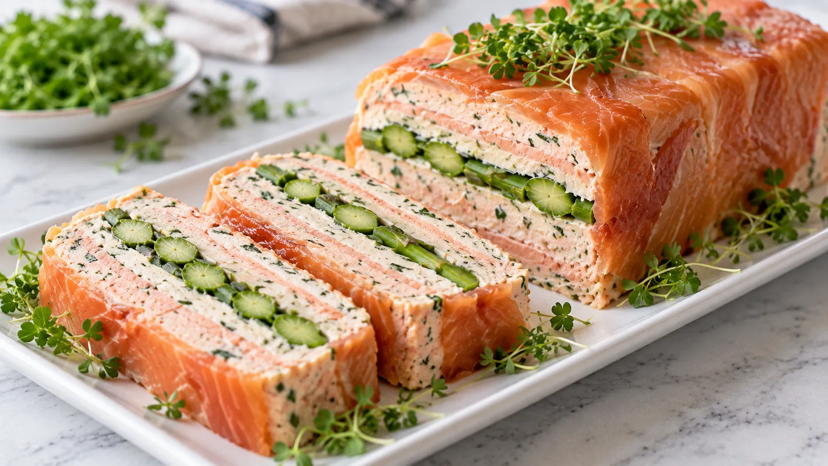Mary Berry Salmon Terrine with layered salmon, asparagus and creamy filling