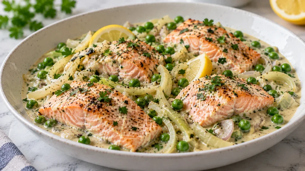 Mary Berry Salmon and Fennel Recipe with creamy sauce, tender salmon and parsley