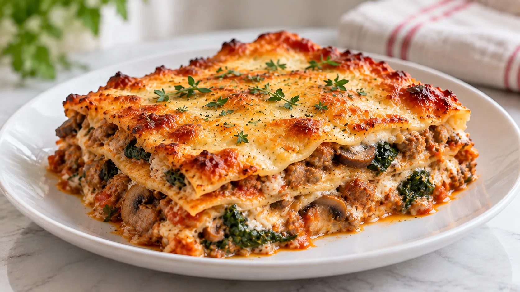 Mary Berry Sausage Lasagne Recipe with golden melted Cheddar and creamy layered filling