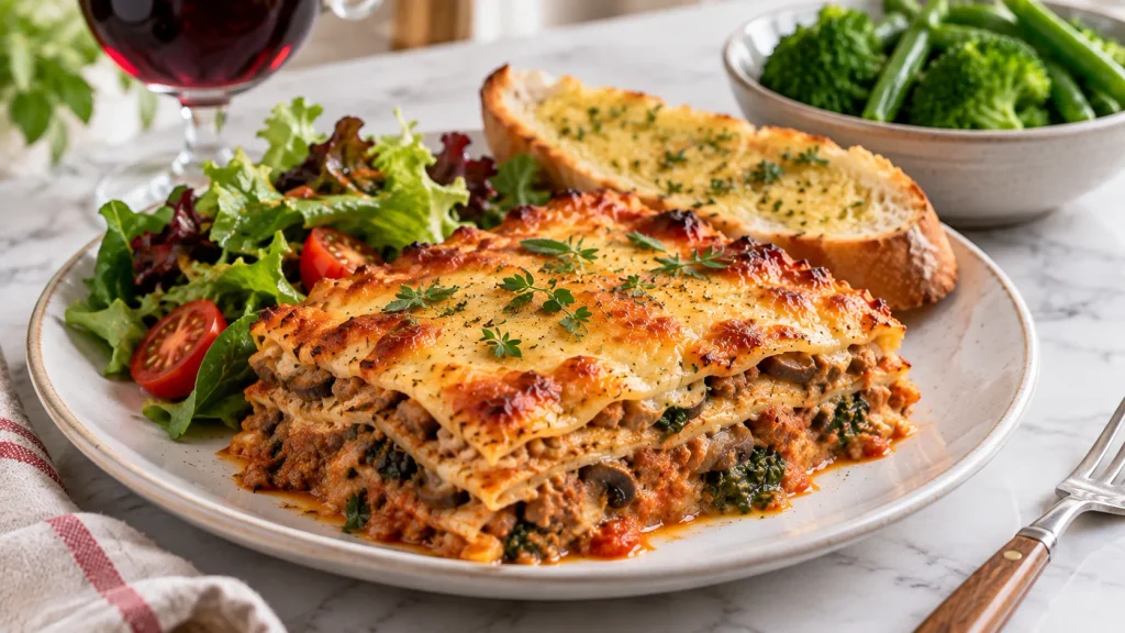 Mary Berry Sausage Lasagne Recipe served warm with a golden bubbling top