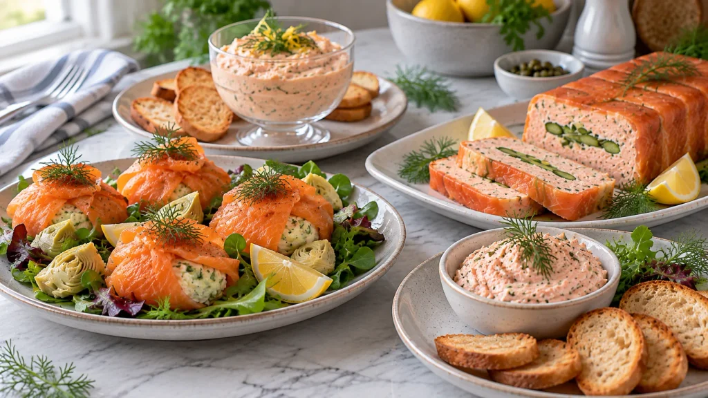 Mary Berry smoked salmon starters including avocado parcels, salmon mousse, smoked salmon pate and salmon terrine