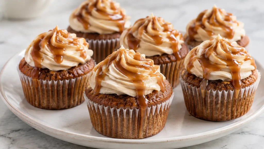 Mary Berry Sticky Toffee Cupcakes with buttercream and toffee sauce drizzle
